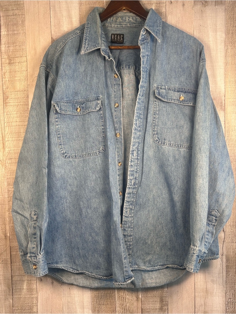 Vintage 90s Real Clothes Denim Shirt Oversized 100% Cotton Unisex Boyfriend Lrg